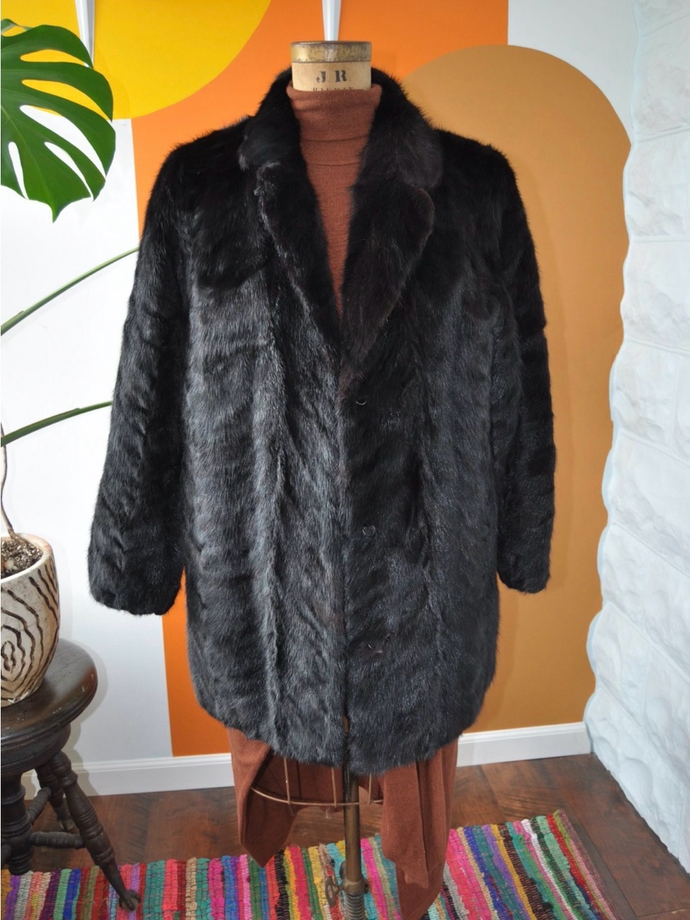 Classic Black Fur Pea Coat for Women